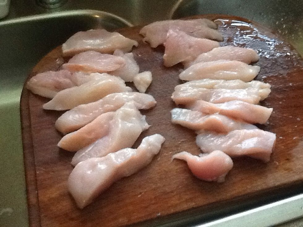 Cut chicken into medium sized strips