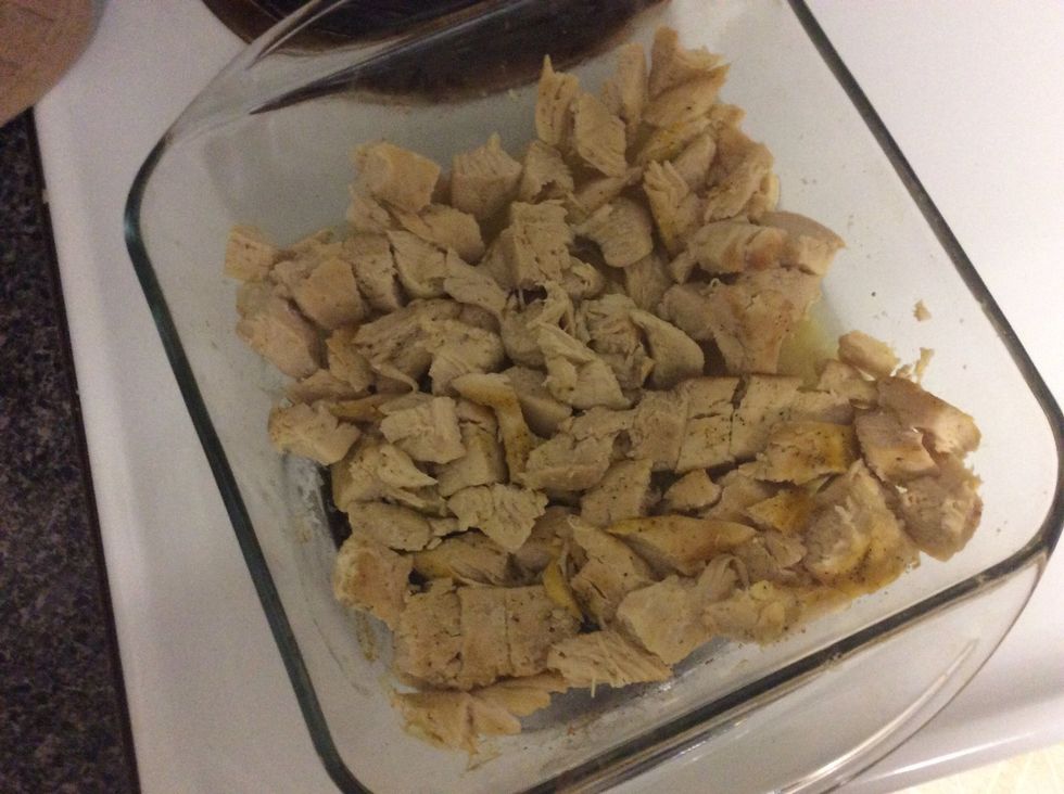 Cut chicken into small to medium pieces.