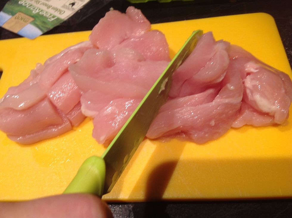 Cut chicken up roughly