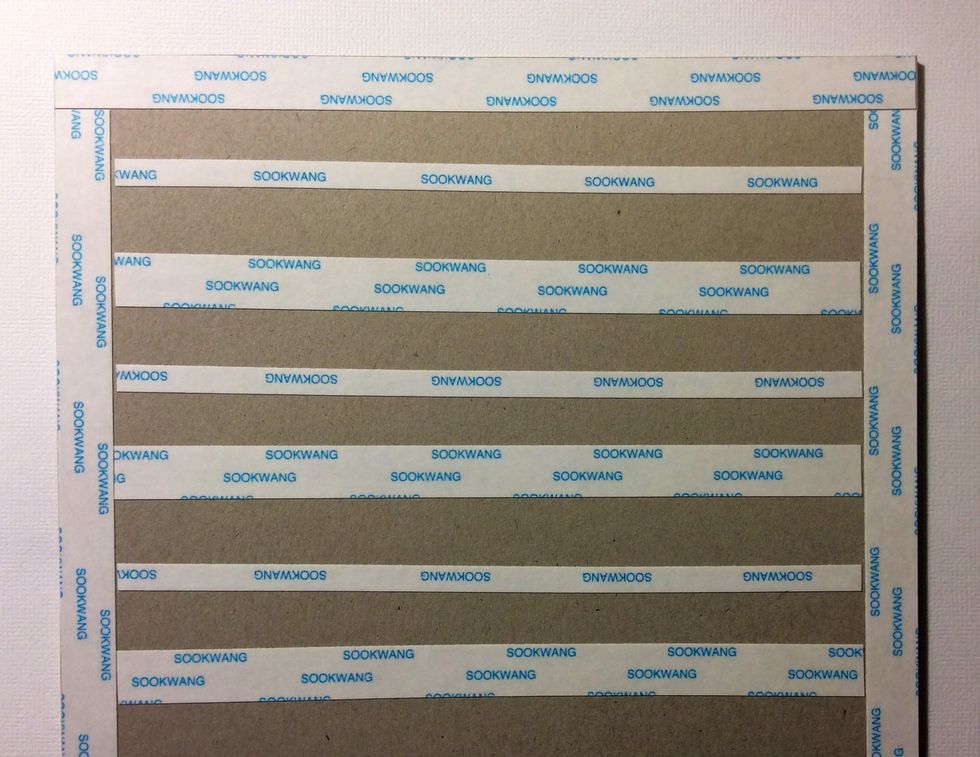 Cut chip board background at 8 1/4 inch square and line with strong tape.