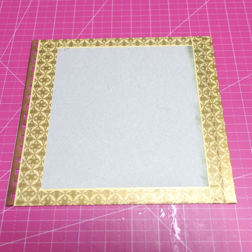 Cut Chipboard 8 1/8x9' then make 16 holes by Bindit and taped with Washi Tape
