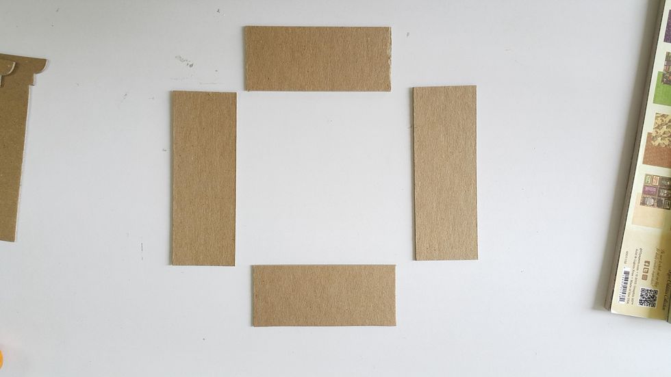 Cut chipboard pieces to be the box, they are measured 3-1/2"x1-1/2" and 4-1/2"x1-1/2", 2pcs each