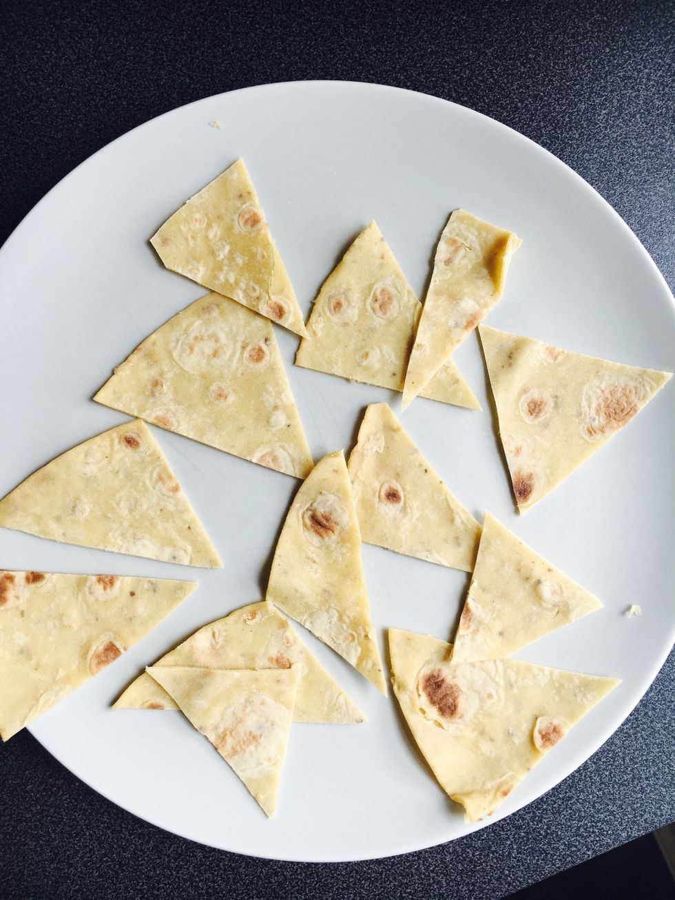 Cut corn tortilla into triangles