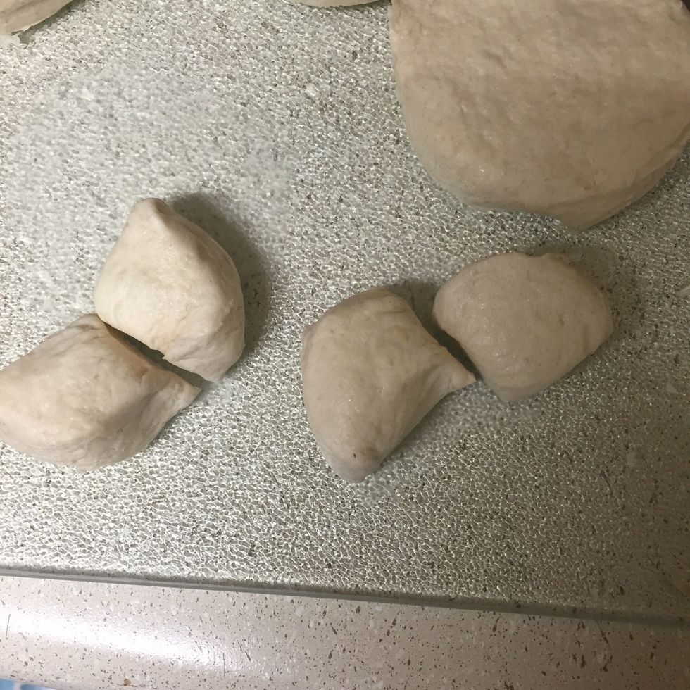 Cut dough in four sections each