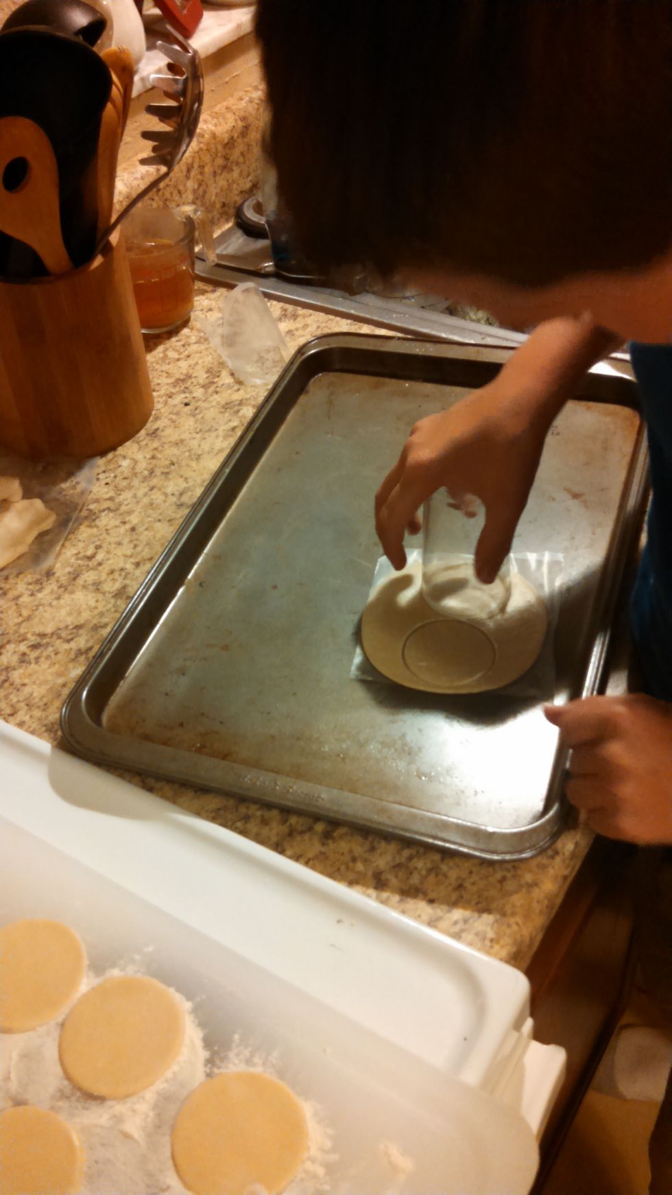 cut dough using a 2" cookie cutter (I used a glass)