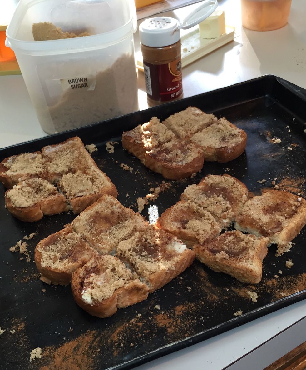 Cut each toast slice into 4 pieces as shown...