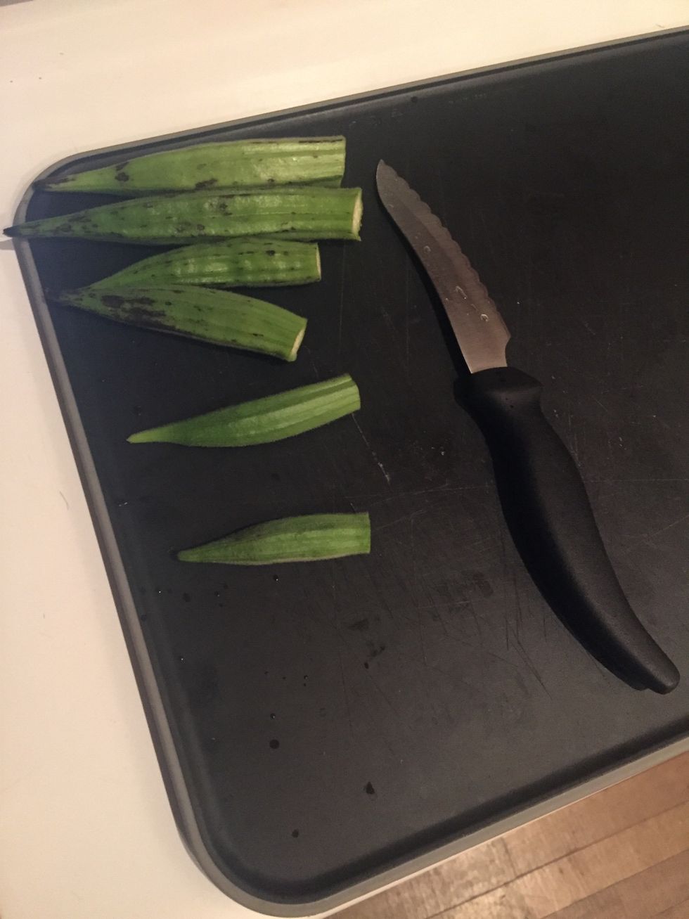 Cut ends off okra