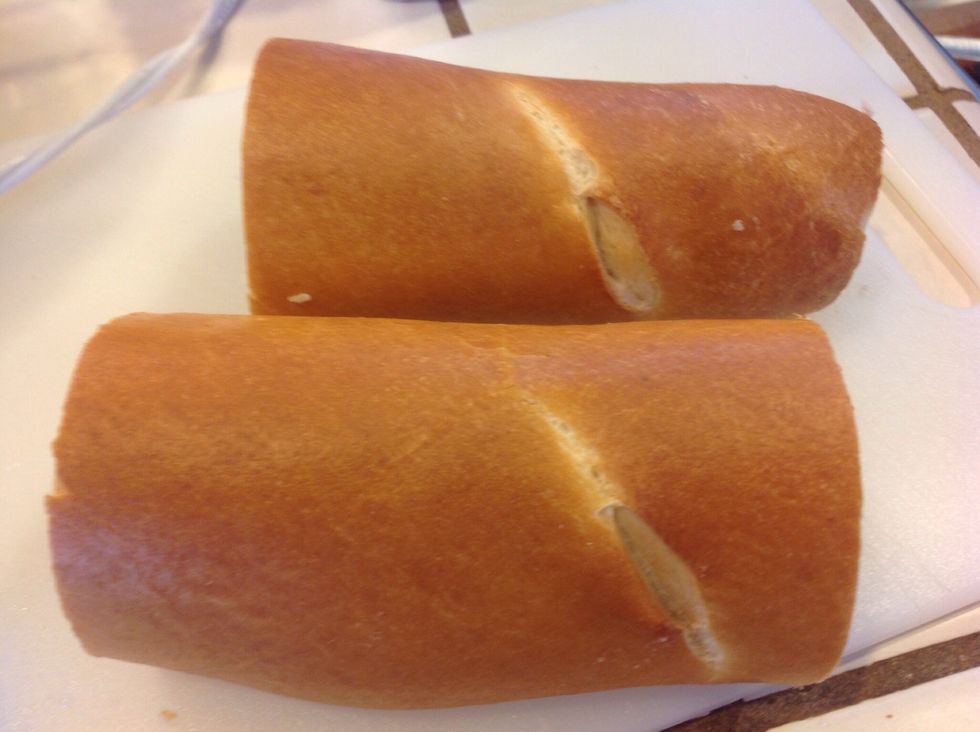 Cut ends off, then cut loaf in half.