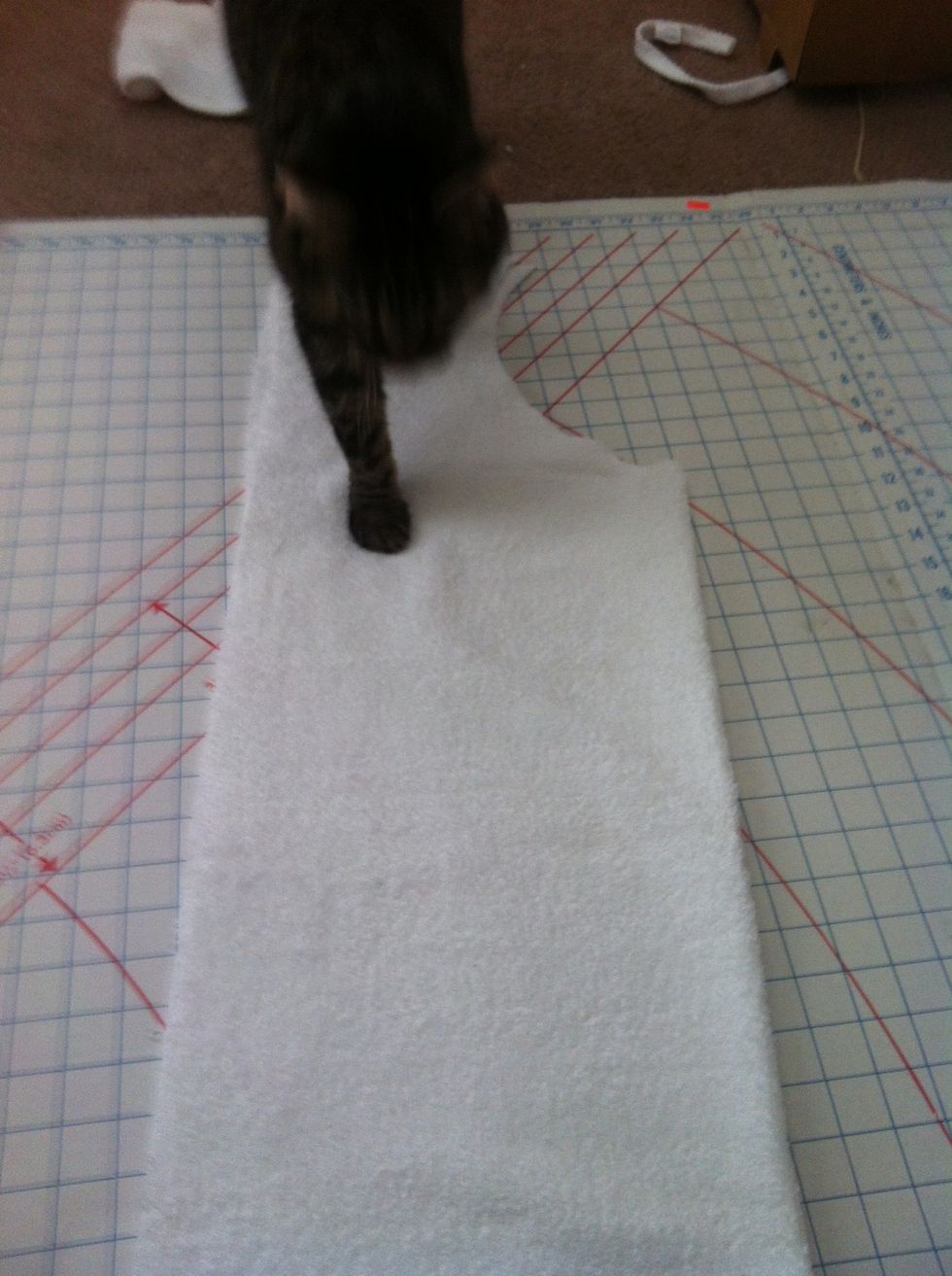 Cut ends off towel then cut in half. Do have enough for 2nd bib maybe for groom