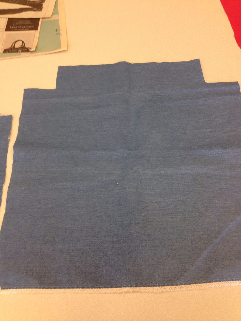 Cut fabric 2-26"x 6" for straps. 2-20" x 20" for outer fabric. 2-20" x 20" for loner. 2-20" x 20" for interfacing onto outer fabric. 2- 8" x 8" for pocket