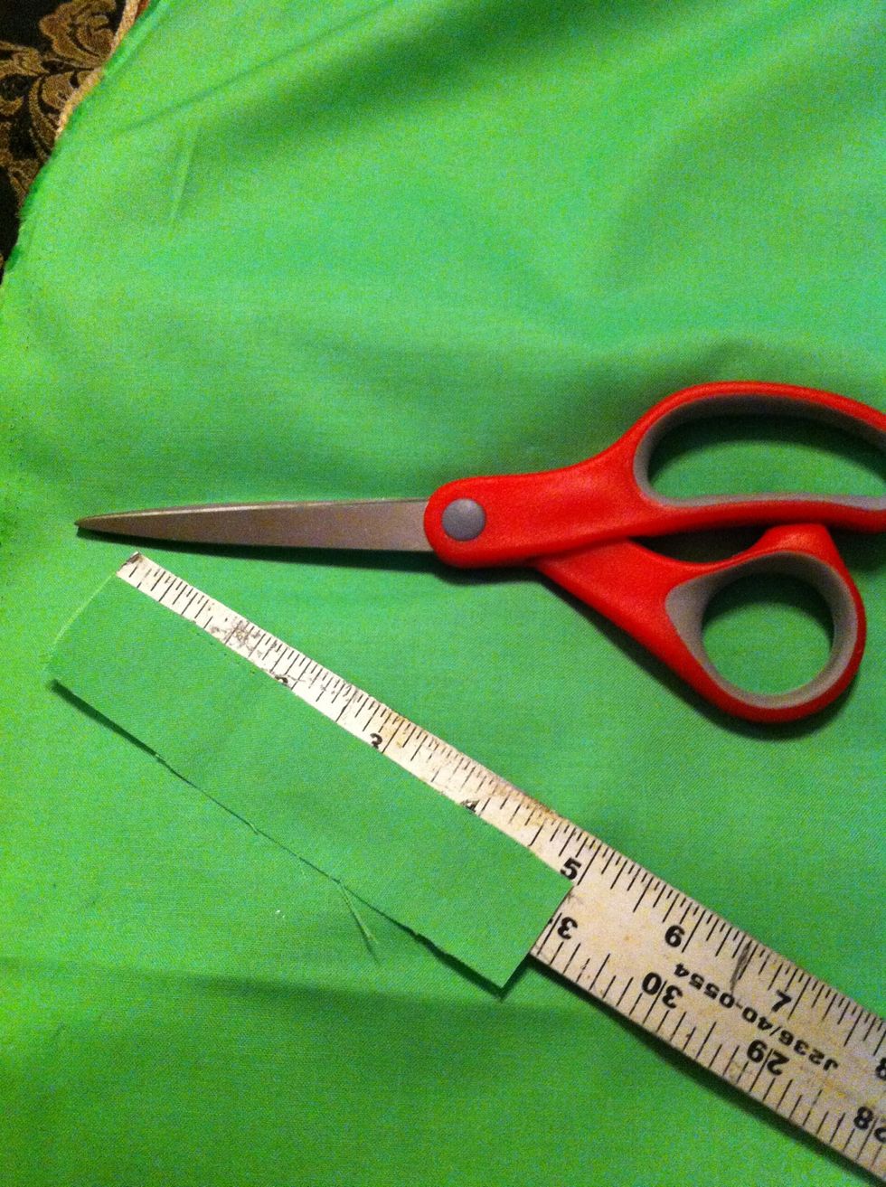 Cut fabric into 1x5 inch strips. Use whatever colors to match room decor, can be scraps or even old sheets. Get creative and don't be afraid to put fun patterns in too!