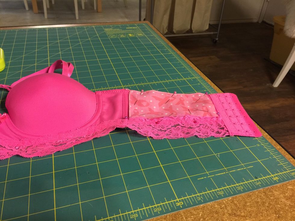 Cut fabric to size in places that you want to add flair to you bra.