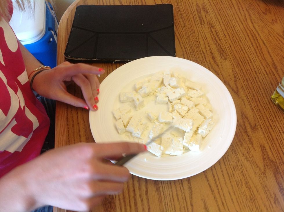Cut feta into chunks.
