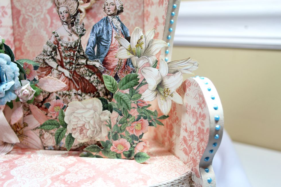 Cut floral images from "Creme de la Creme", adhere in front of other cut image as shown.