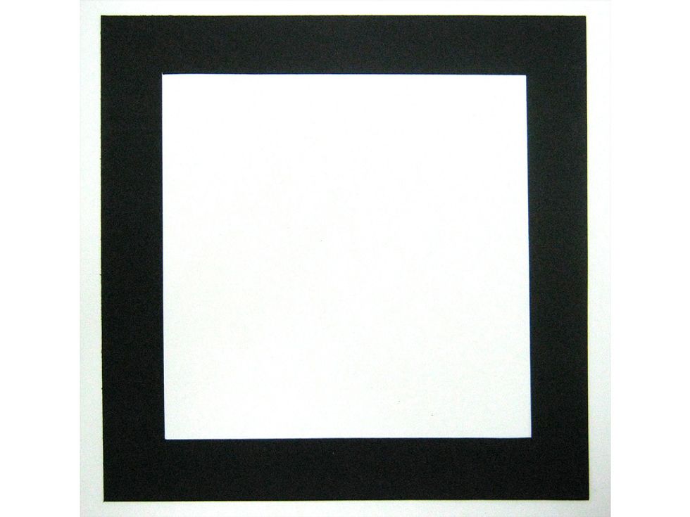 Cut four 8"x8" squares from black cardstock. Cut out a 7"x7" square leaving 1" margins on all sides to create a frame.