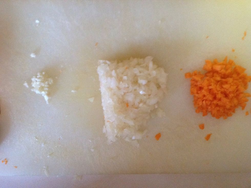 Cut garlic, onion and carrot