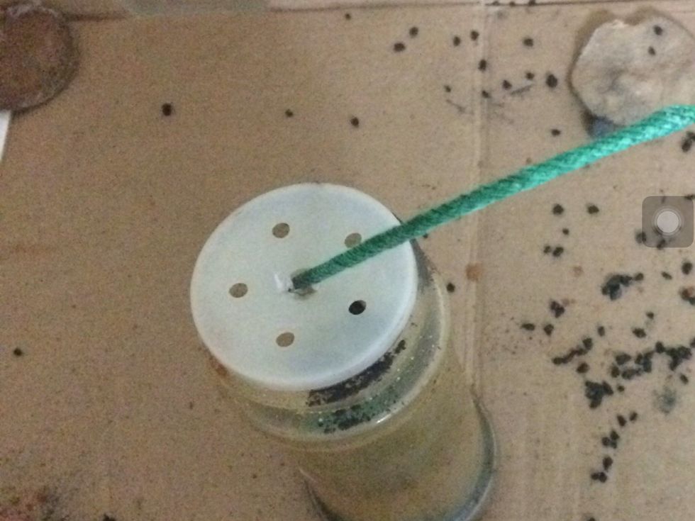 Cut holes into lid and insert fuse into middle hole