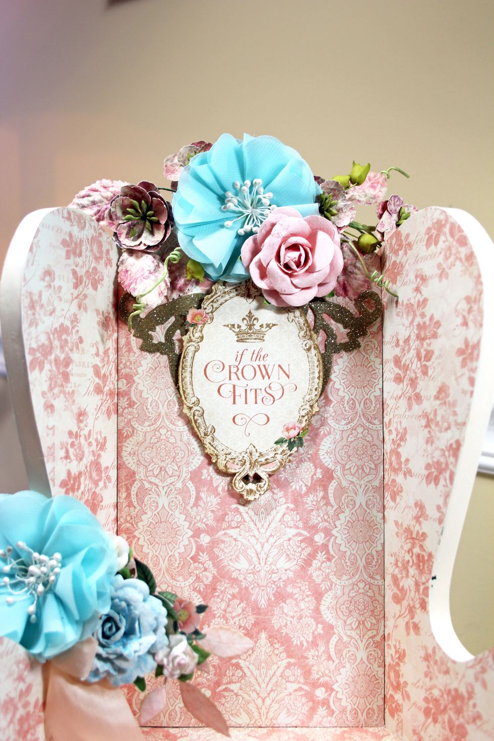 Cut "If the Crown Fits" image from "Lavish Lifestyle. Adhere on top of the glittered die cut using dimensional foam adhesive.