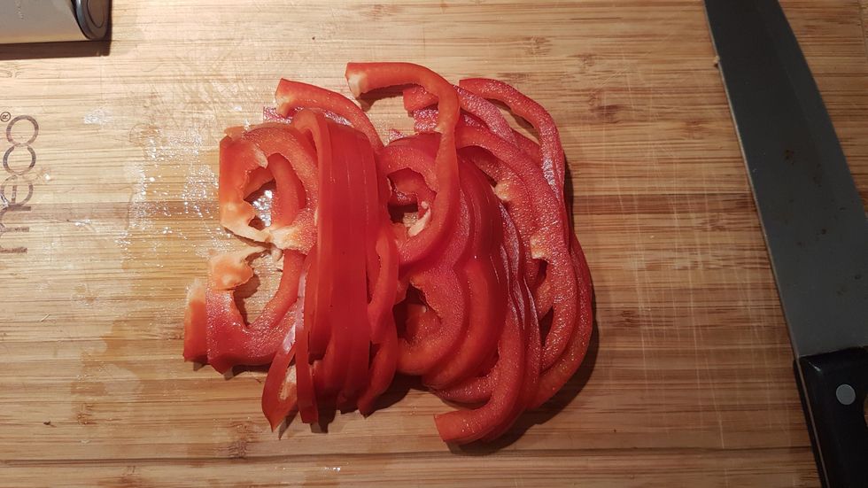 Cut in half and into thin slices.