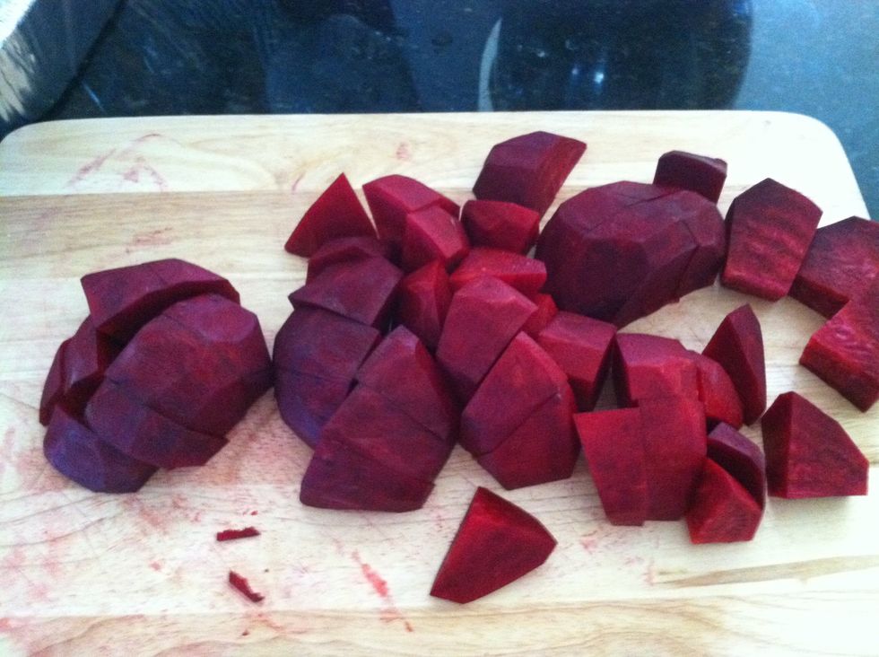 Cut in half and then into cubes.