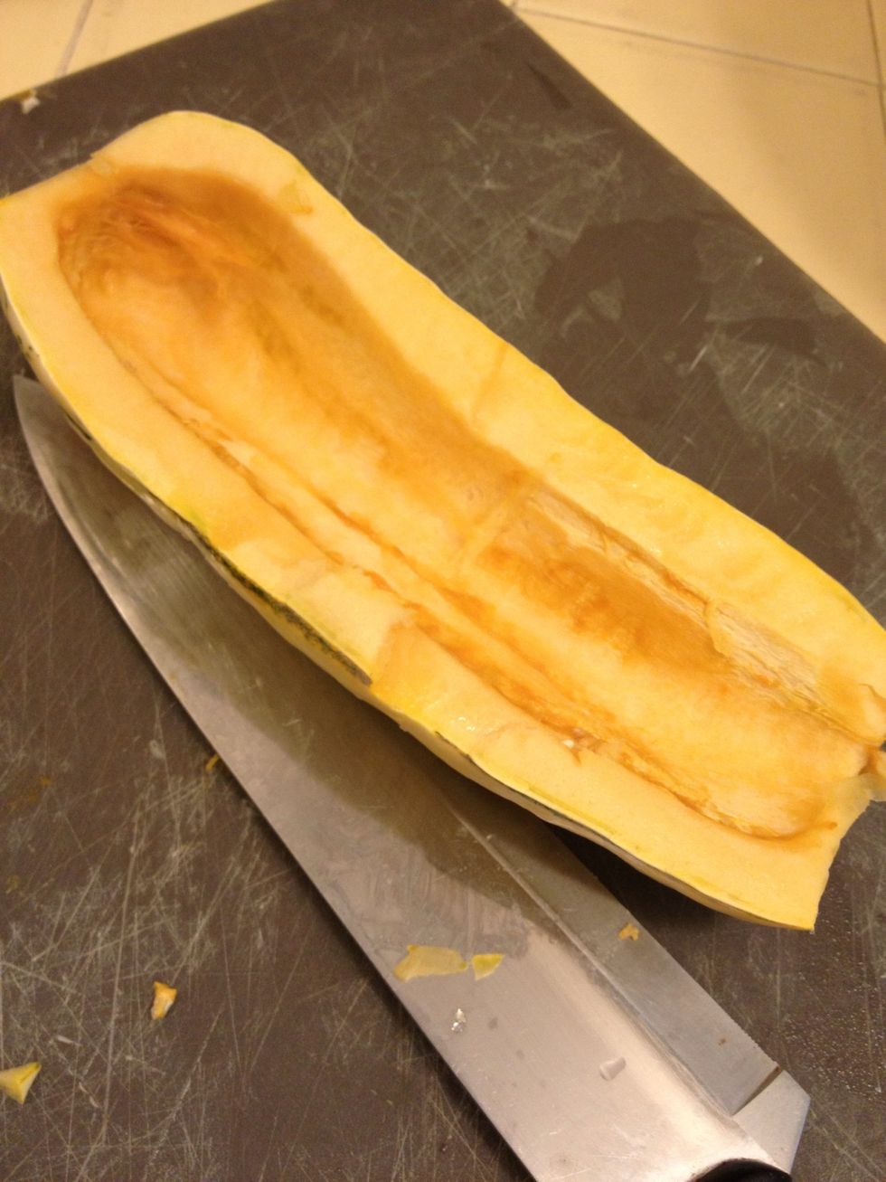 Cut in half lengthwise and scoop out the seeds.