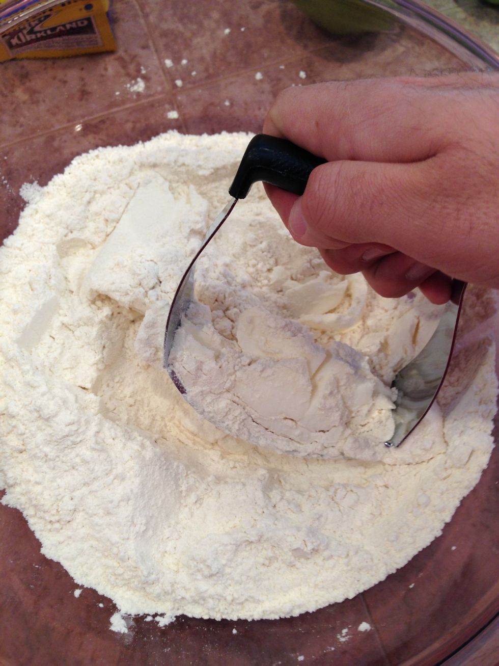 Cut in shortening with a pastry blender until mixture resembles coarse meal.