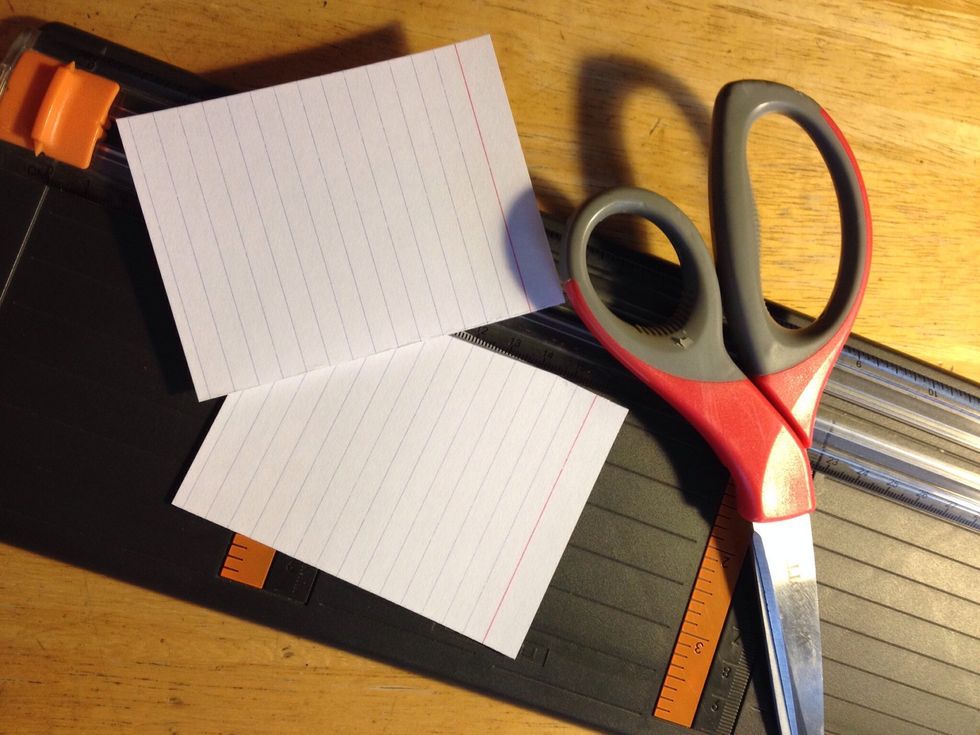 Cut index cards in half so they are 4x3". Use scissors and ruler to measure or use ruler on paper cutter. Cutting 200 cards makes 400, which gives you enough for a year plus a few mistakes!