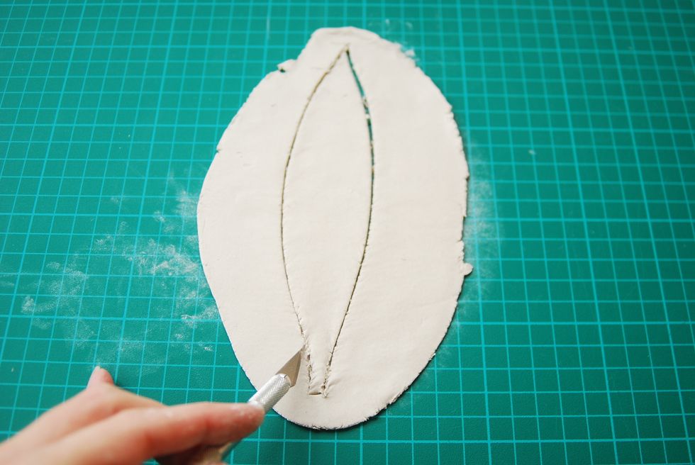 cut into a shape of a leaf (or any other long form) length 15 cm.