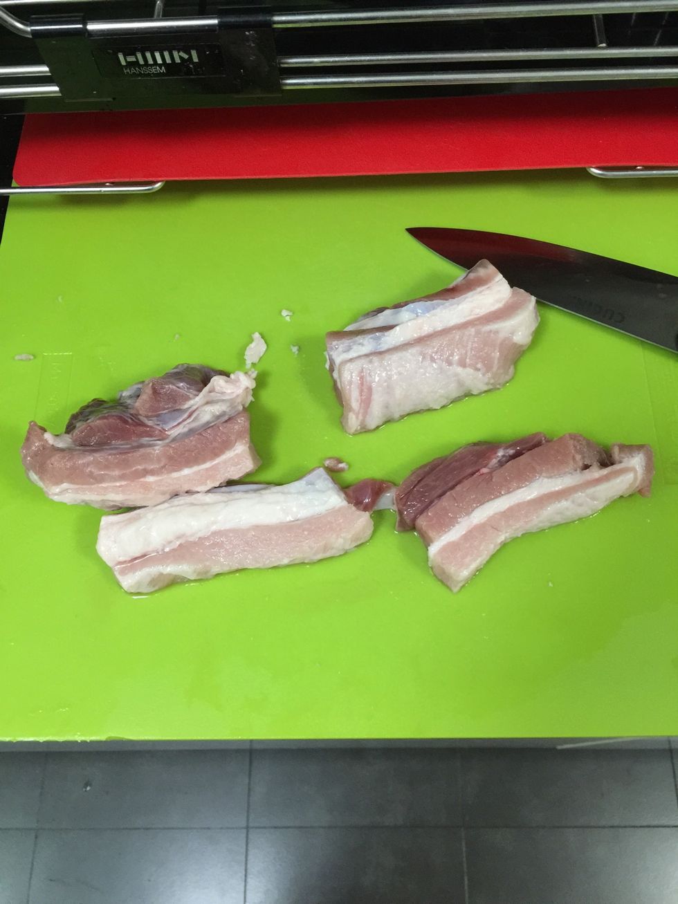 Cut into big chunk. Is okay to cook in whole if your pot big enough to fit.