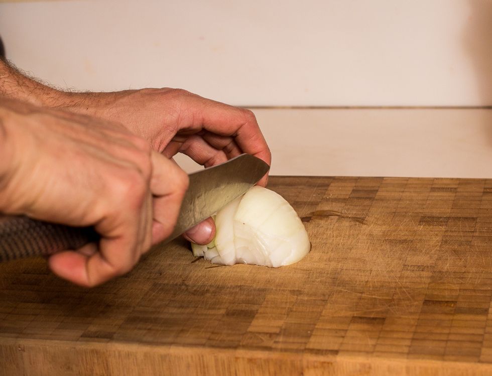 Cut into large slices, keeping it all together.