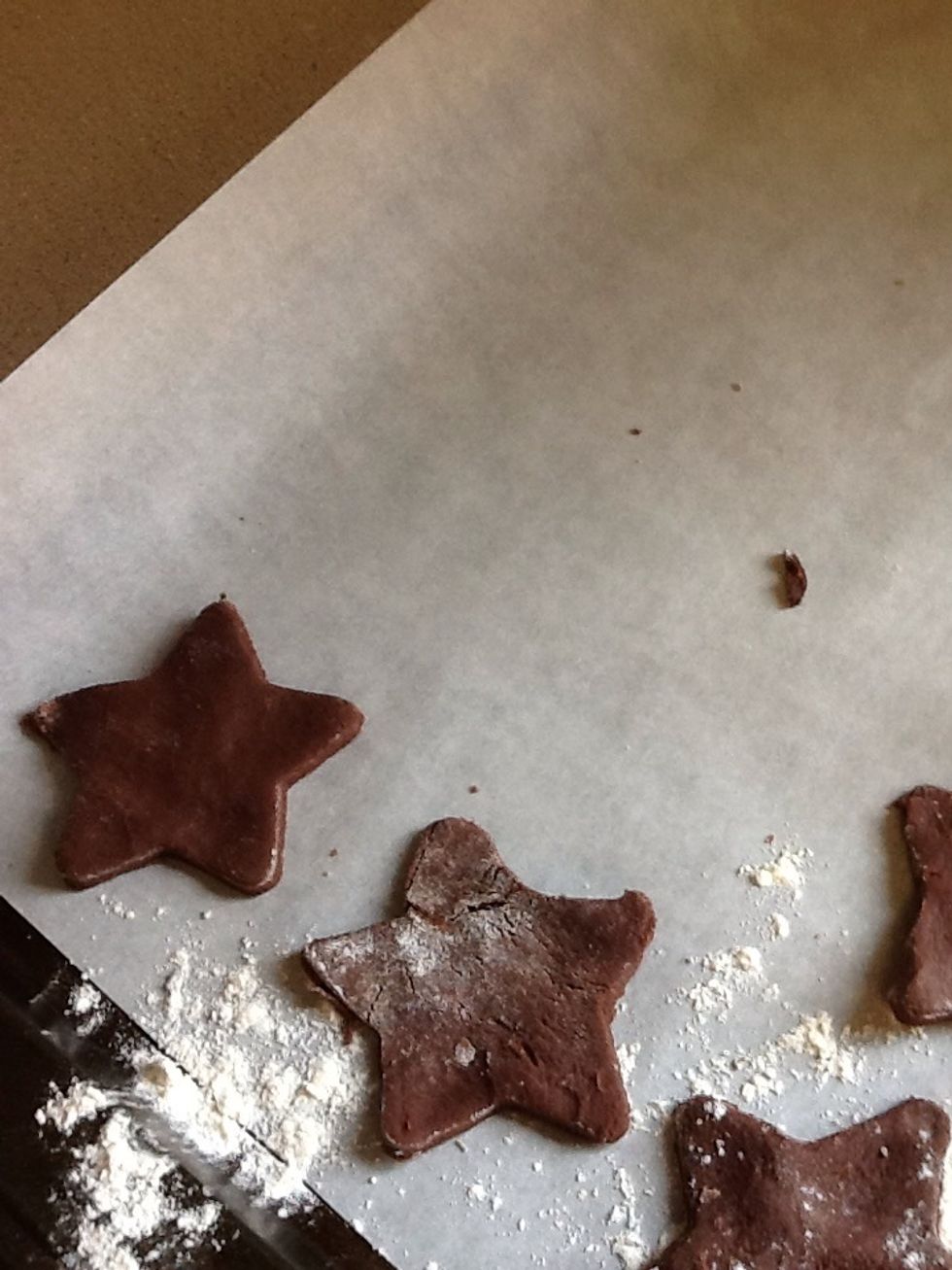 cut into shapes put it on a tray with a sheet