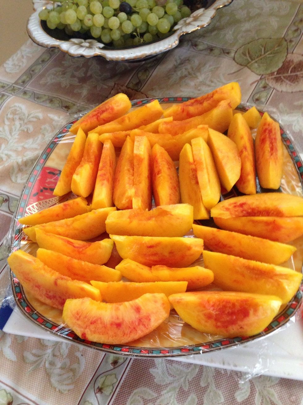 cut into small segments and put into a plastic warped dish. Take to the freezer for about 2-3 hours