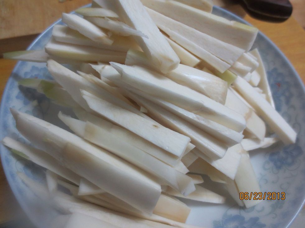 Cut into small slivers