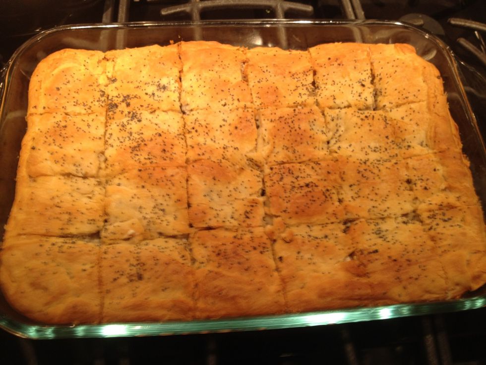 Cut into squares and serve. Squares can accommodate any size from tiny appetizers to main course. They hold together as a finger food or can be served on a plate with a fork!