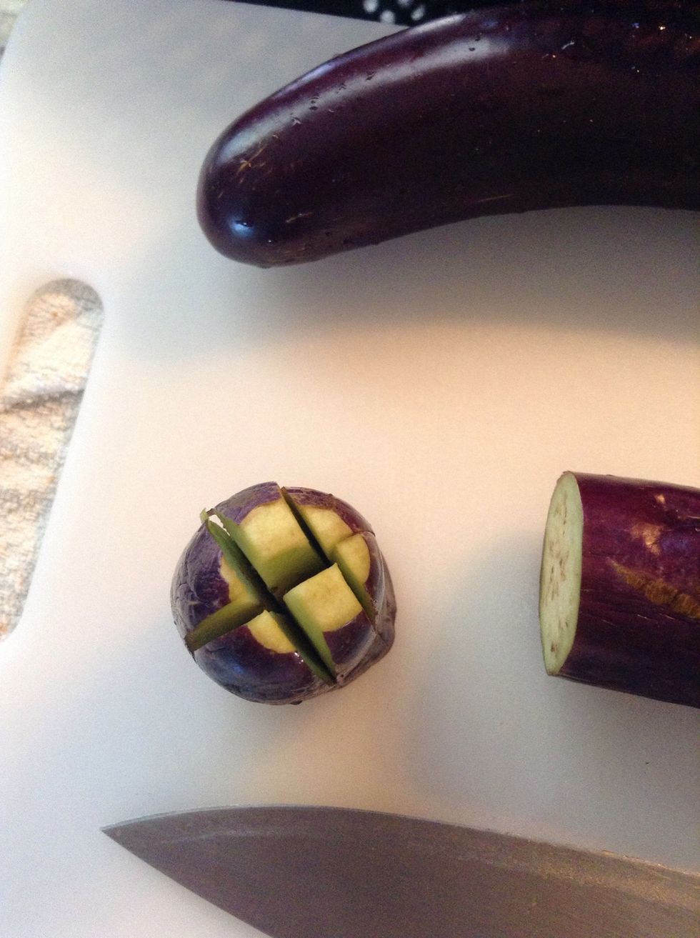 Cut into strips but do not cut all the way thru.
