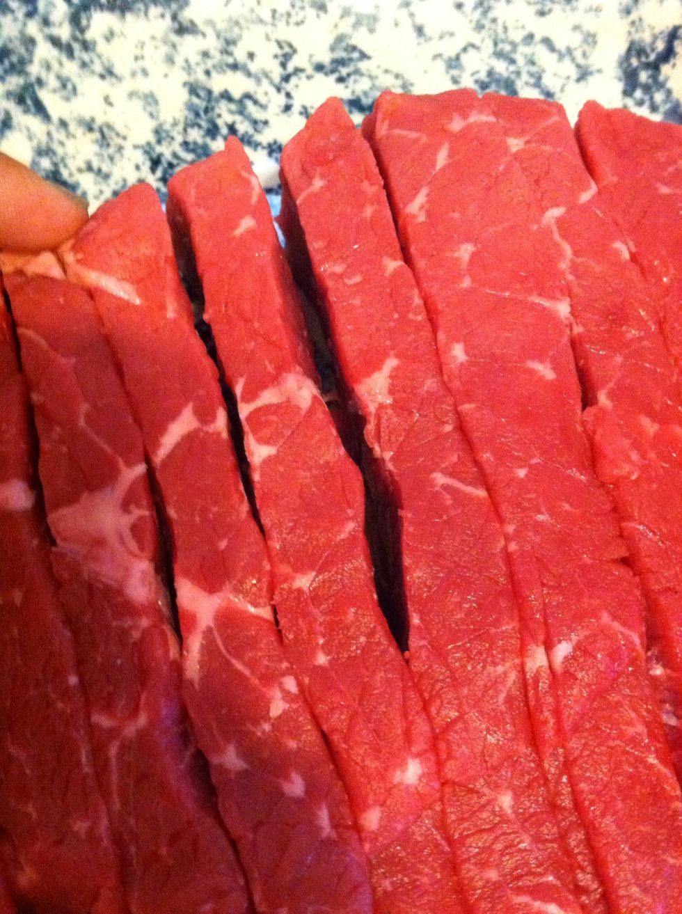 Cut into strips of about 1/4 in width(I've found tht putting it in the freezer for 15mins before cutting makes it easier to cut)