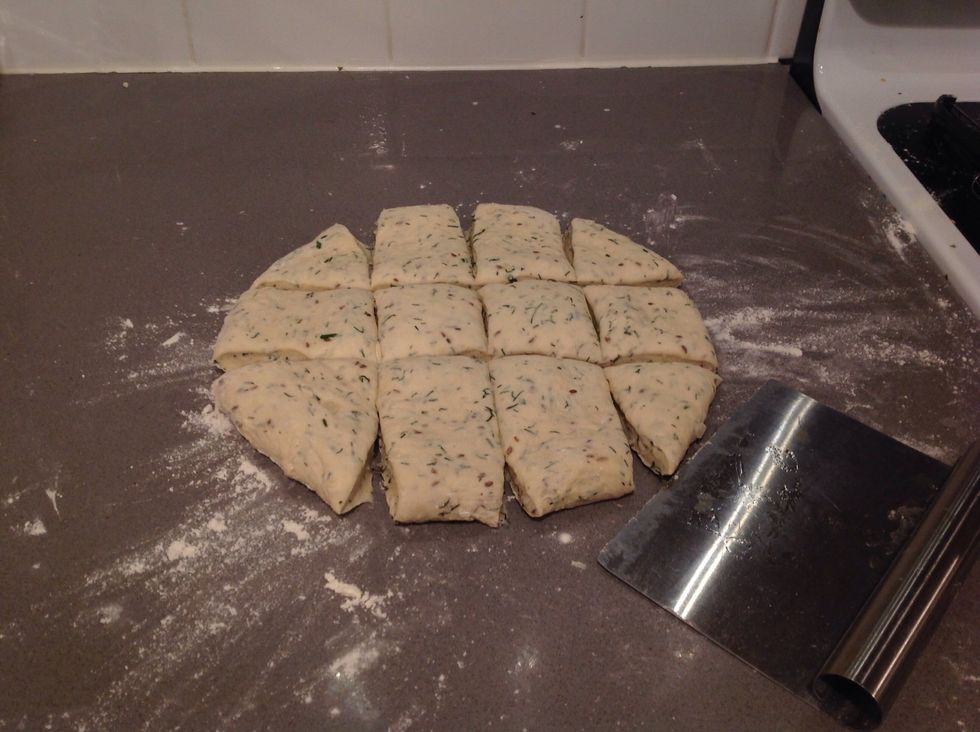 cut it into 12 pieces. ( note the thickness of the dough)