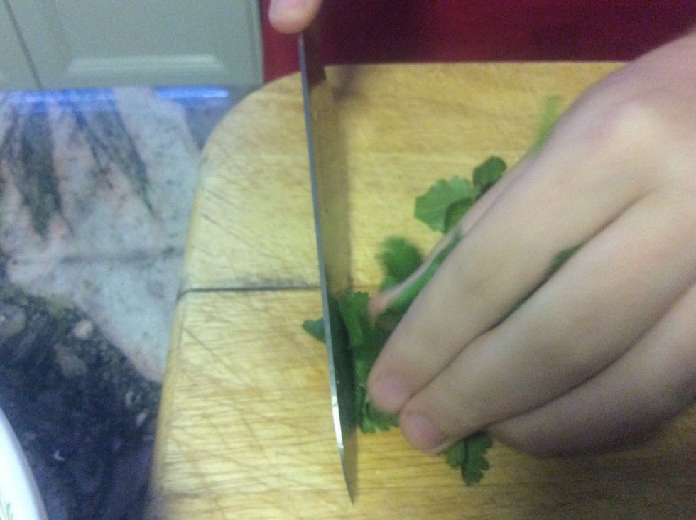 Cut it into really small pieces to avoid big chunks in your salsa