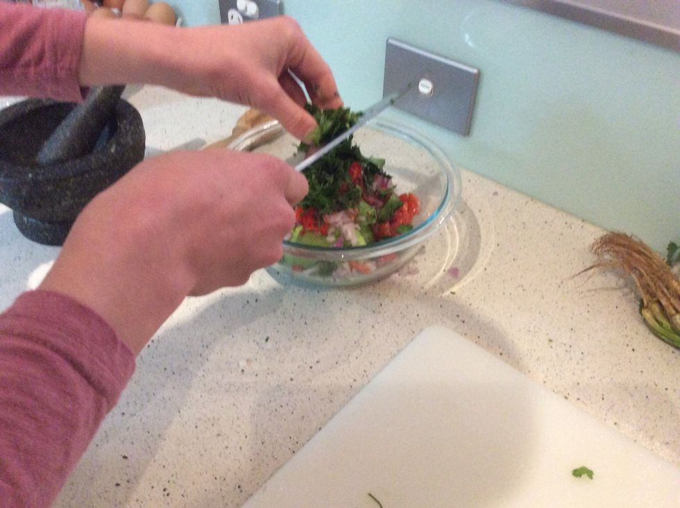 Cut it into tiny pieces and put it into the bowl with al the other veggies.