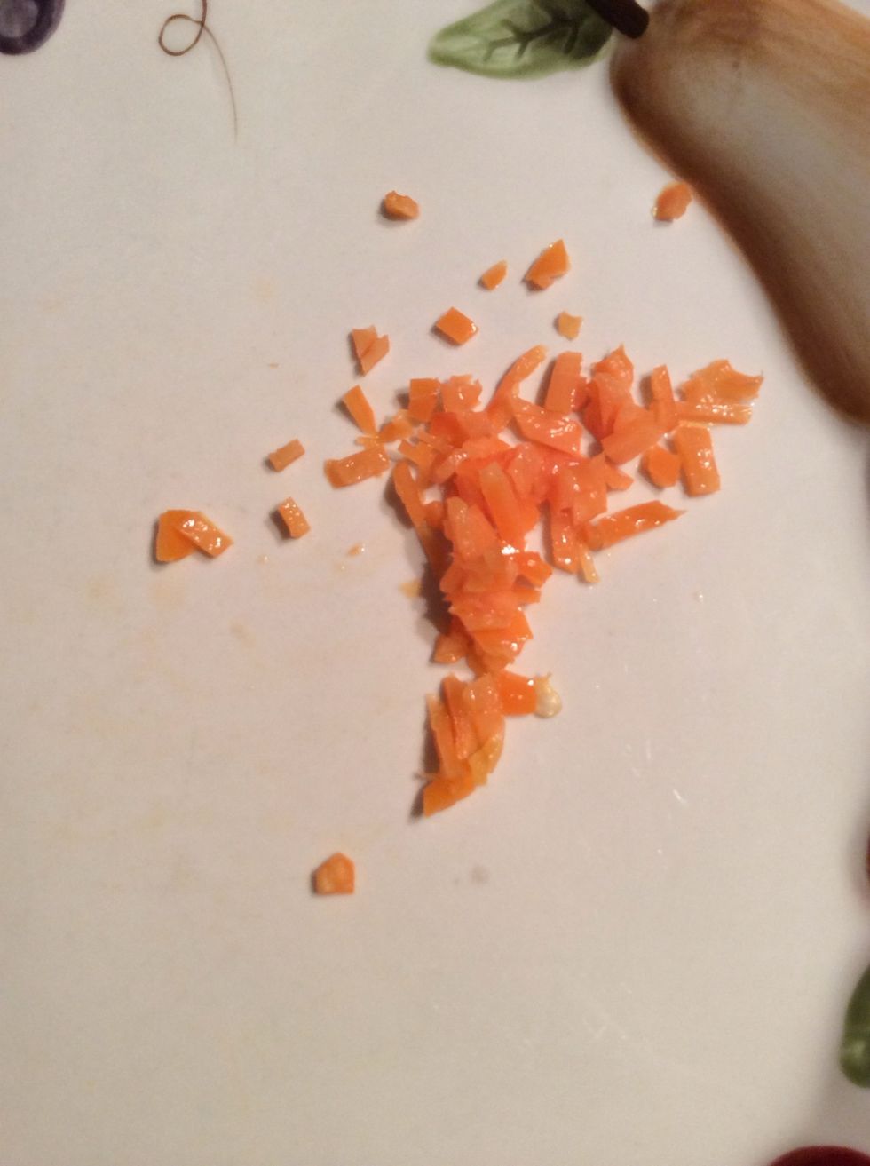 Cut it into very, tiny pieces. Put it in the bowl.