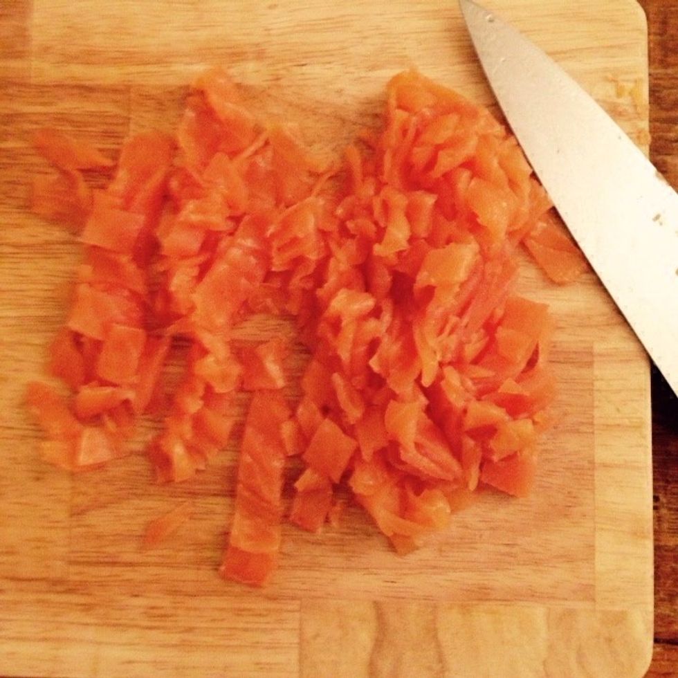 Cut it roughly into 3cm x 1cm strips