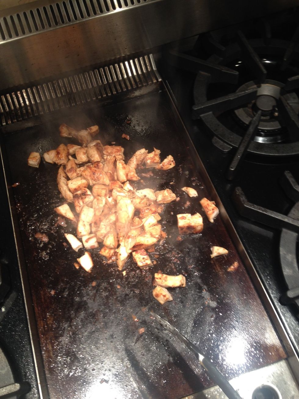 Cut it up and add your garlic butter and lemon juice. I did it in two batches