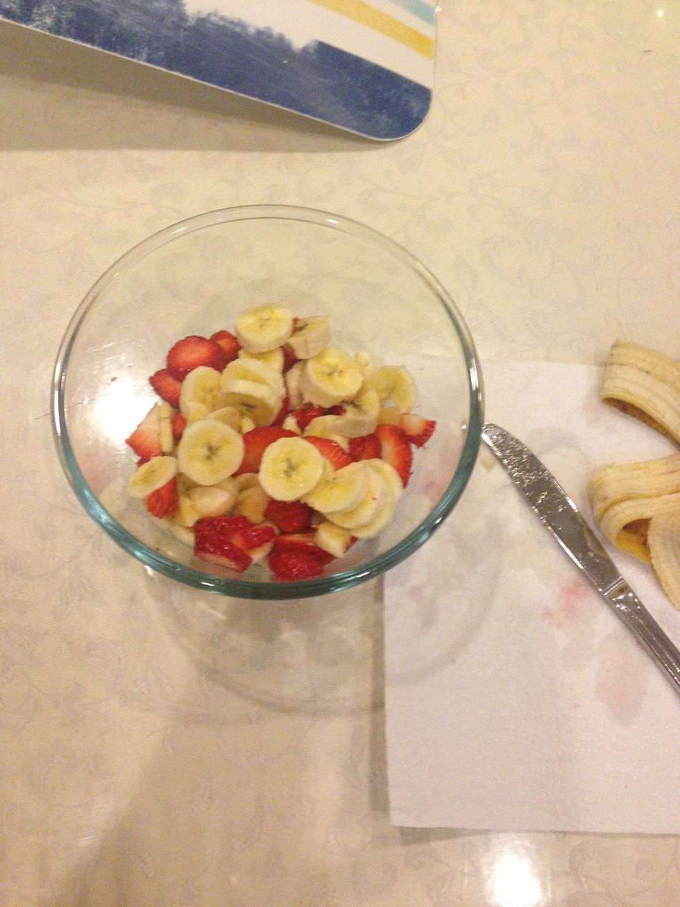 Cut it up like so. ( I used 2 bananas because I had the small type)
