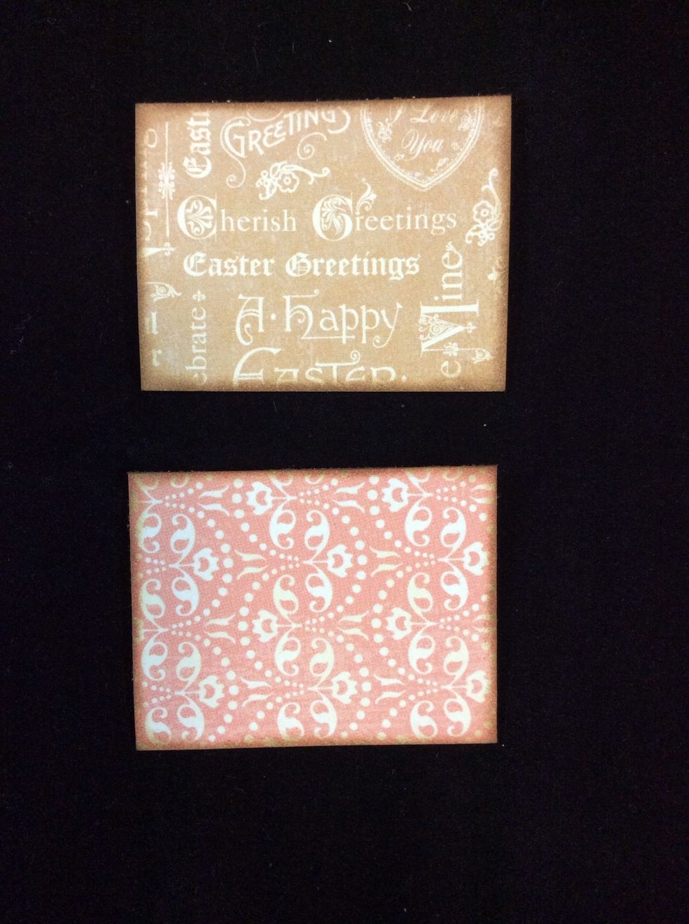 Cut journal card mats at 2 1/4 x 1 3/4 inches from coordinating pattern papers and ink edges.