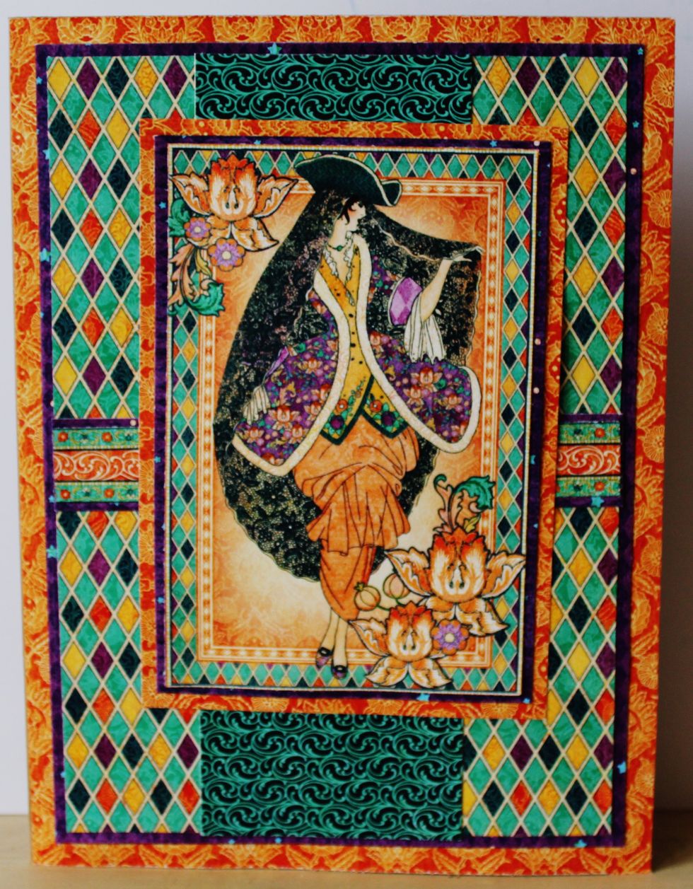 Cut journal piece from pattern paper; mat to pattern paper. Adhere to front of card base.