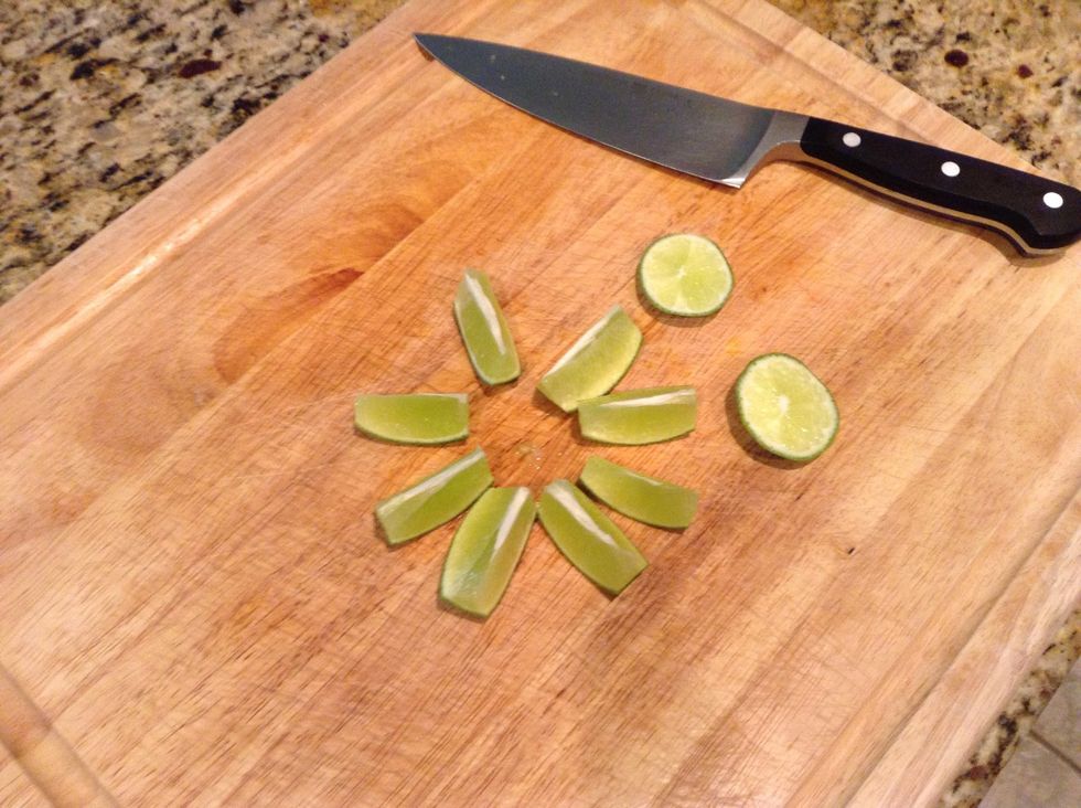 Cut limes into small wedges. I cut the top and bottom of lime first to make sections easy to squeeze.