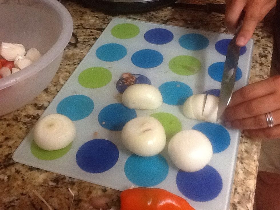 Cut mild onions into wedges also.