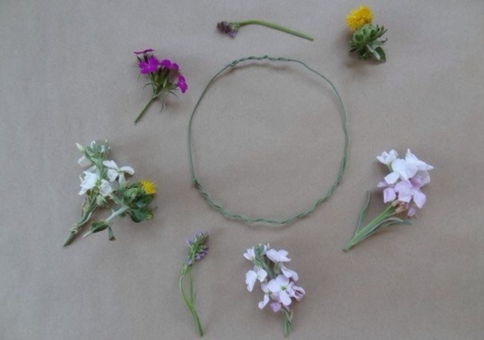 Cut, mold, and wrap wire to a circlet the size of your head.