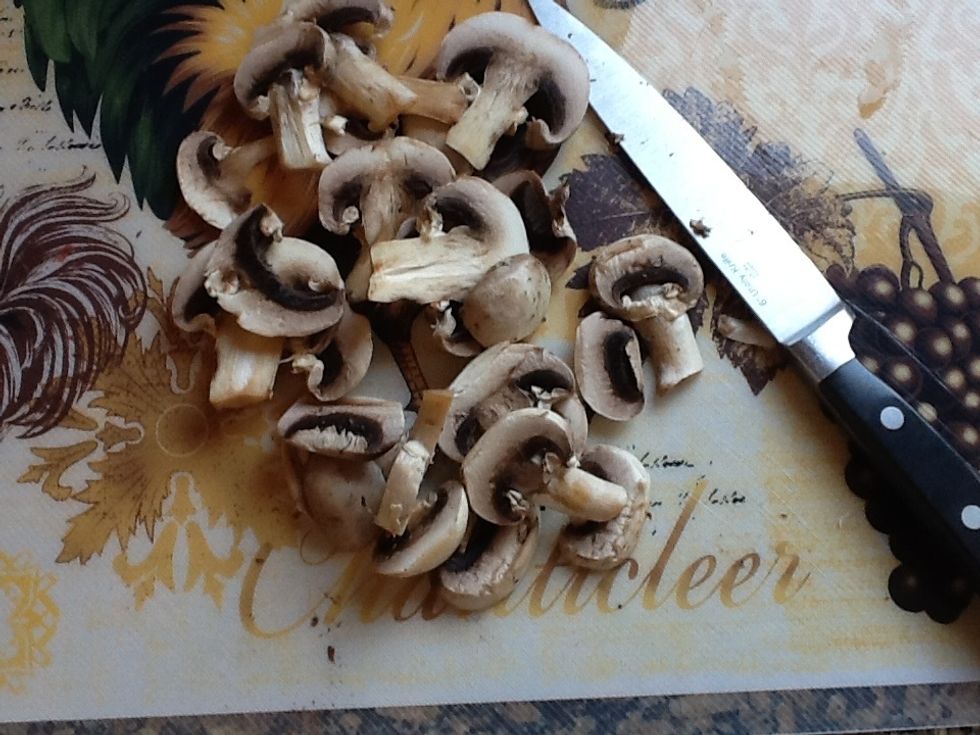 Cut mushrooms up into pieces like so