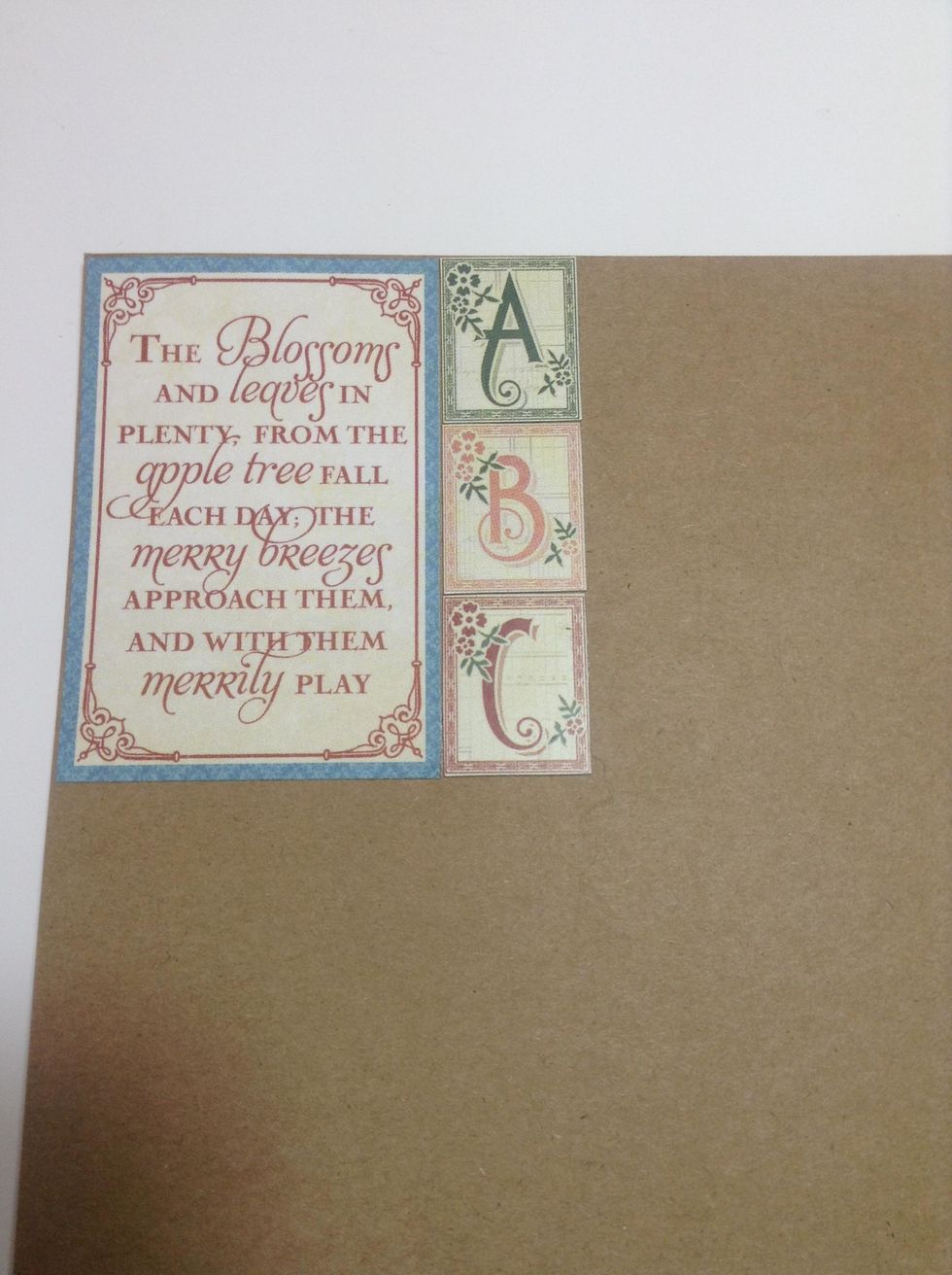 Cut nine pieces kraft cardstock and glue the paper and the alphabet as shown. Cut them to make the pages of the mini...